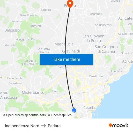 Indipendenza Nord to Pedara map