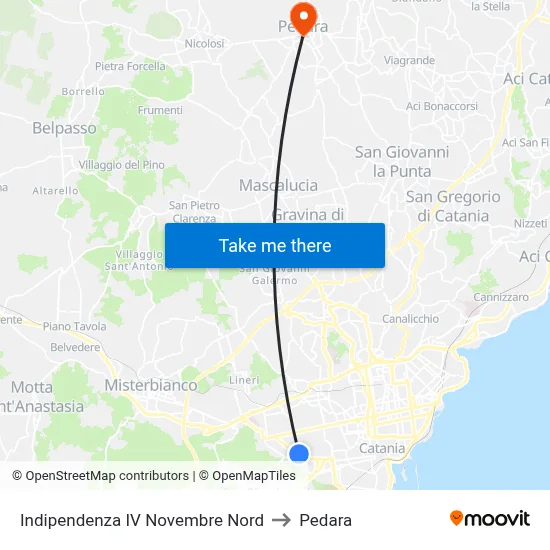 Indipendenza IV Novembre Nord to Pedara map