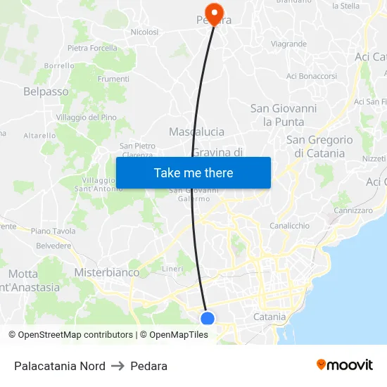 Palacatania Nord to Pedara map