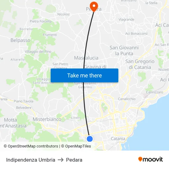 Indipendenza Umbria to Pedara map