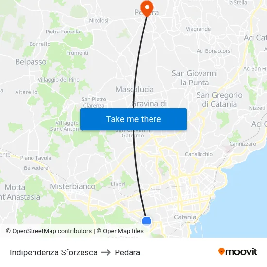 Indipendenza Sforzesca to Pedara map