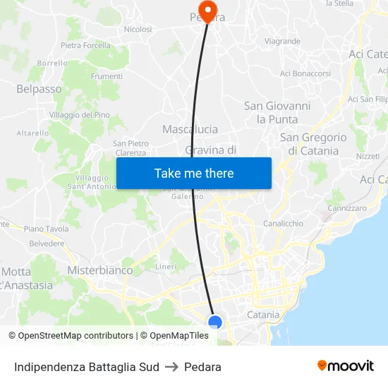 Indipendenza Battaglia Sud to Pedara map