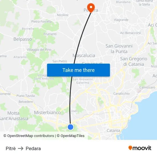 Pitrè to Pedara map