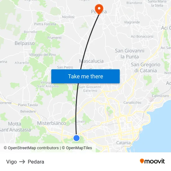Vigo to Pedara map