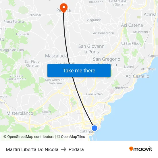 Martiri Libertà De Nicola to Pedara map