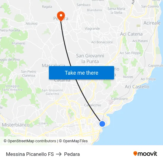 Messina Picanello FS to Pedara map