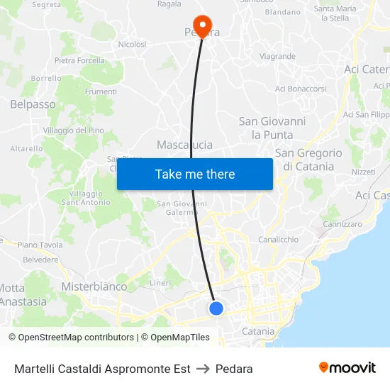 Martelli Castaldi Aspromonte Est to Pedara map