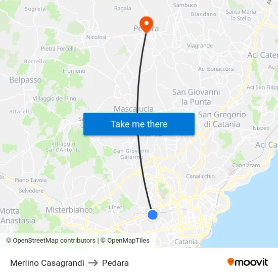 Merlino Casagrandi to Pedara map