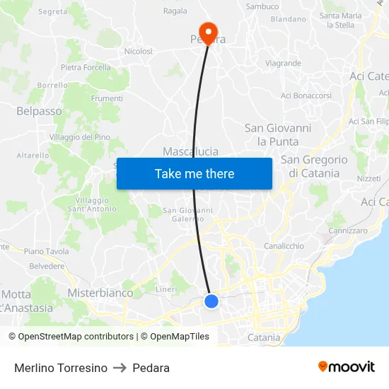 Merlino Torresino to Pedara map