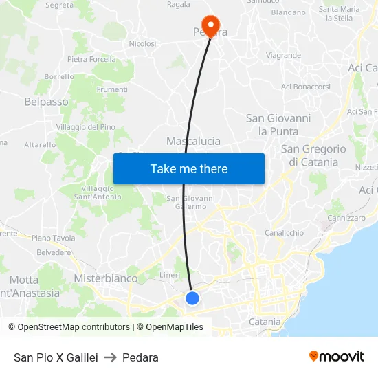 San Pio X Galilei to Pedara map