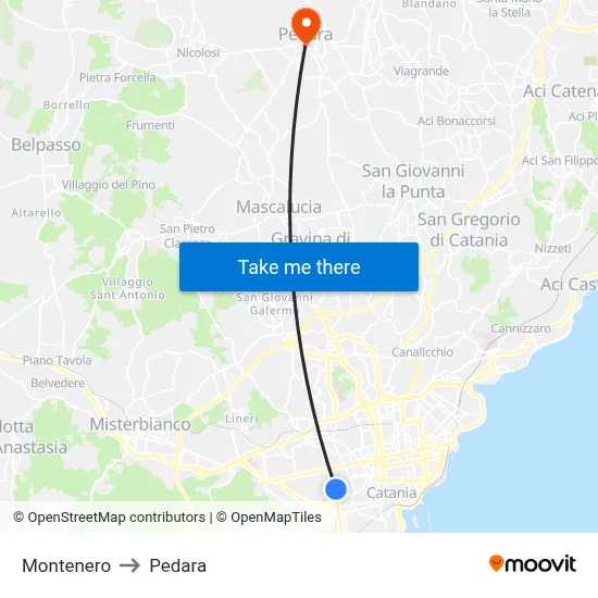 Montenero to Pedara map