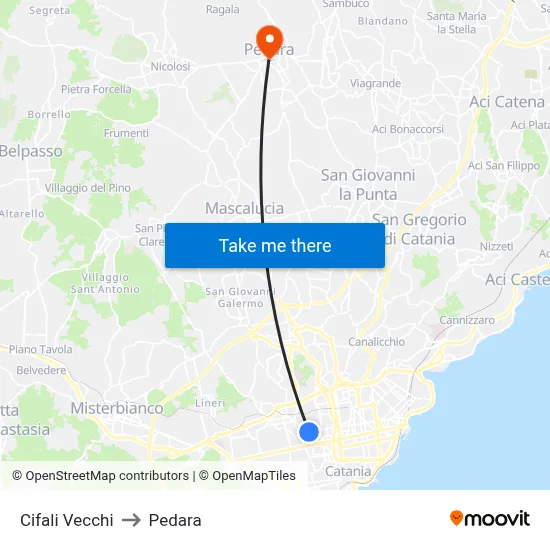 Cifali Vecchi to Pedara map