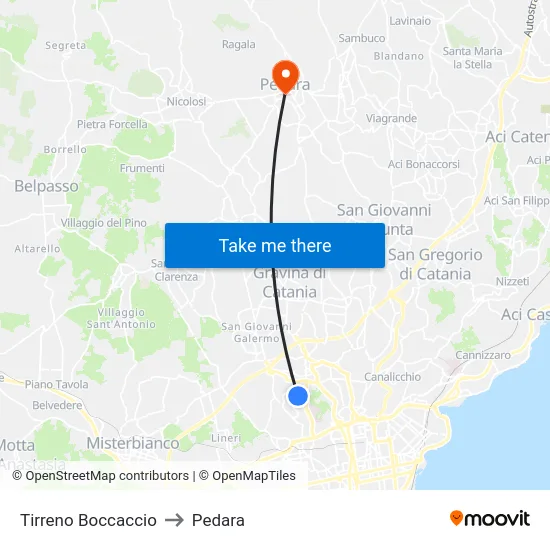 Tirreno Boccaccio to Pedara map