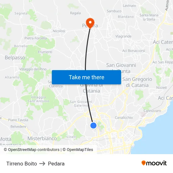 Tirreno Boito to Pedara map