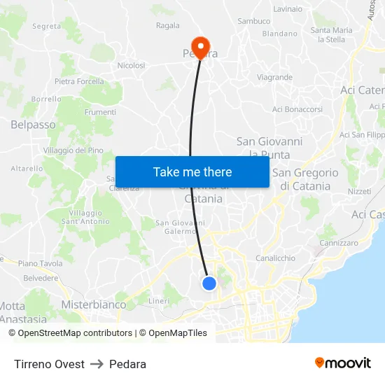 Tirreno Ovest to Pedara map