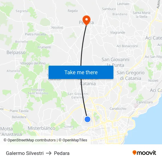 Galermo Silvestri to Pedara map