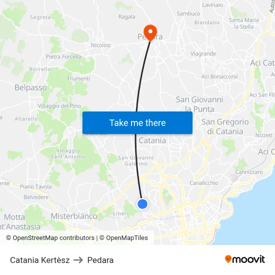 Catania Kertèsz to Pedara map