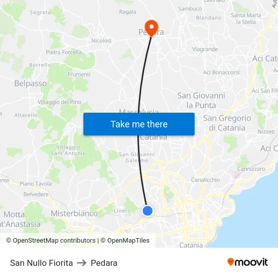 San Nullo Fiorita to Pedara map