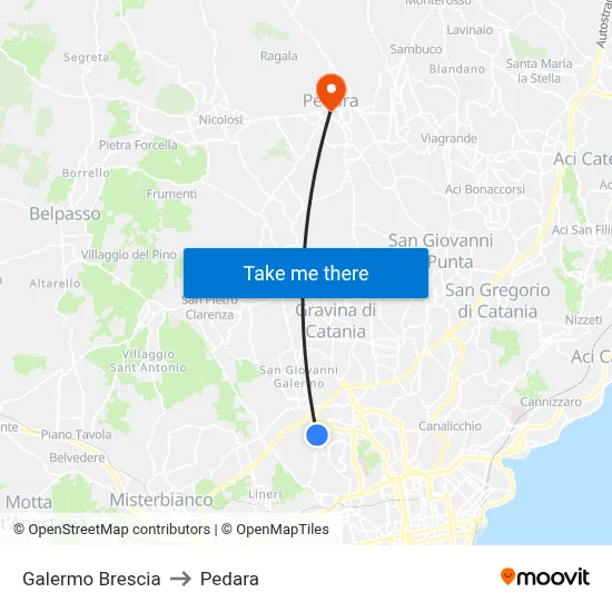 Galermo Brescia to Pedara map