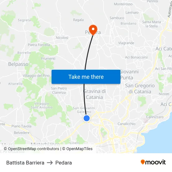 Battista Barriera to Pedara map