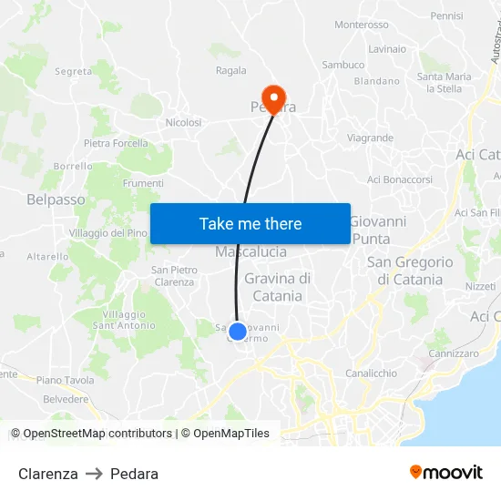 Clarenza to Pedara map
