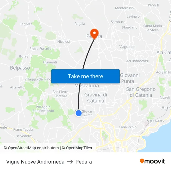 Vigne Nuove Andromeda to Pedara map