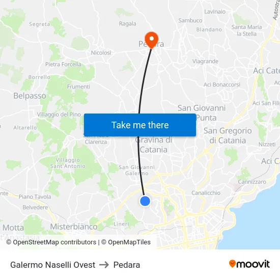 Galermo Naselli Ovest to Pedara map