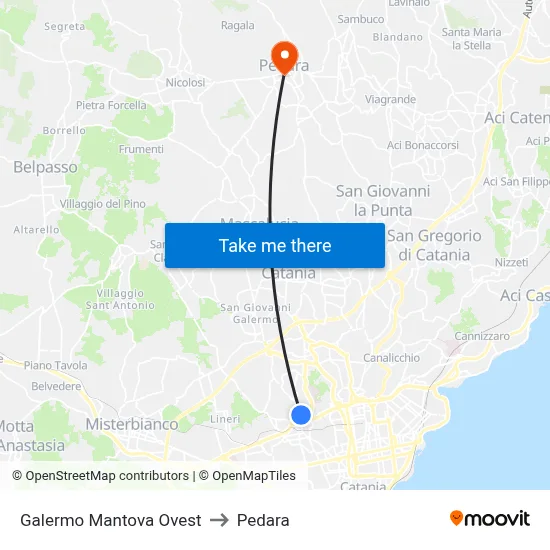 Galermo Mantova Ovest to Pedara map