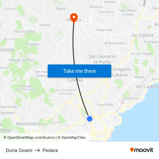 Doria Gioeni to Pedara map