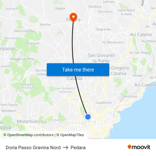 Doria Passo Gravina Nord to Pedara map
