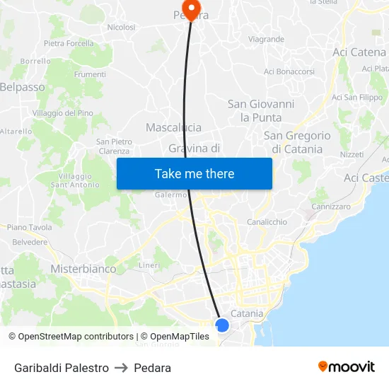 Garibaldi Palestro to Pedara map