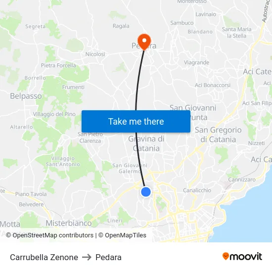 Carrubella Zenone to Pedara map
