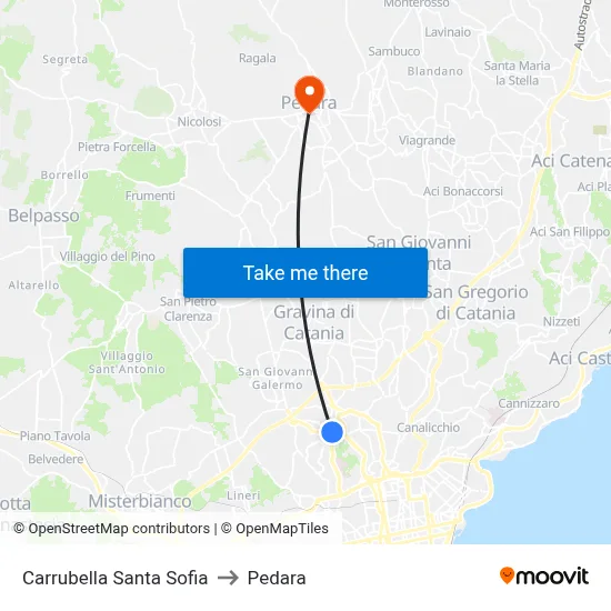 Carrubella Santa Sofia to Pedara map