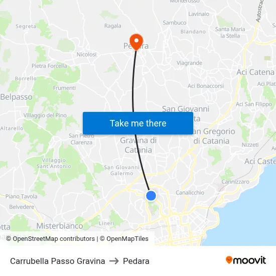 Carrubella Passo Gravina to Pedara map