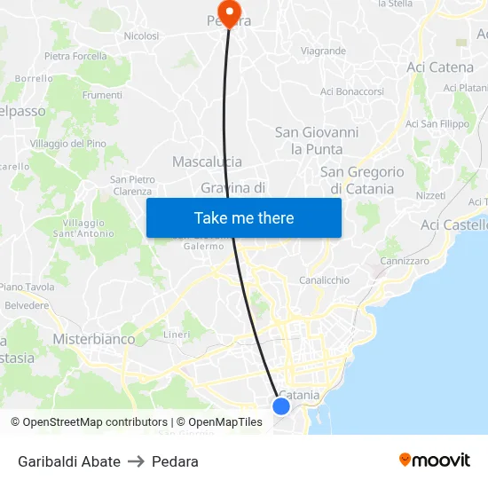 Garibaldi Abate to Pedara map