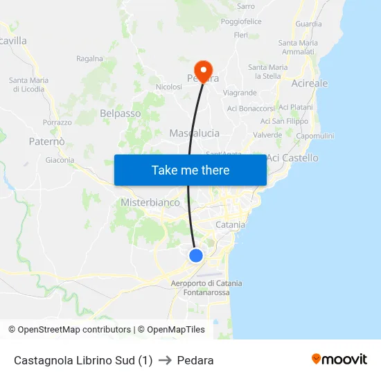 Castagnola Librino Sud (1) to Pedara map
