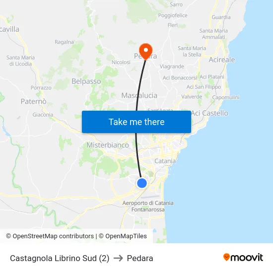 Castagnola Librino Sud (2) to Pedara map