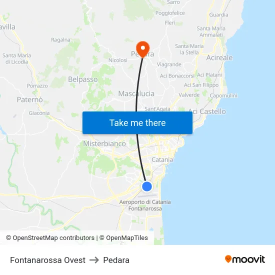 Fontanarossa Ovest to Pedara map