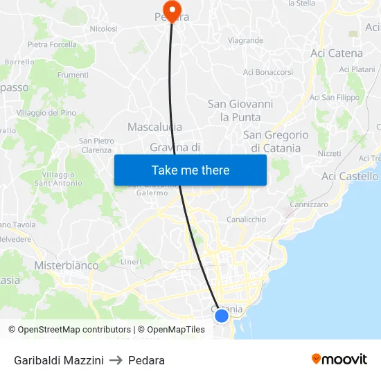 Garibaldi Mazzini to Pedara map