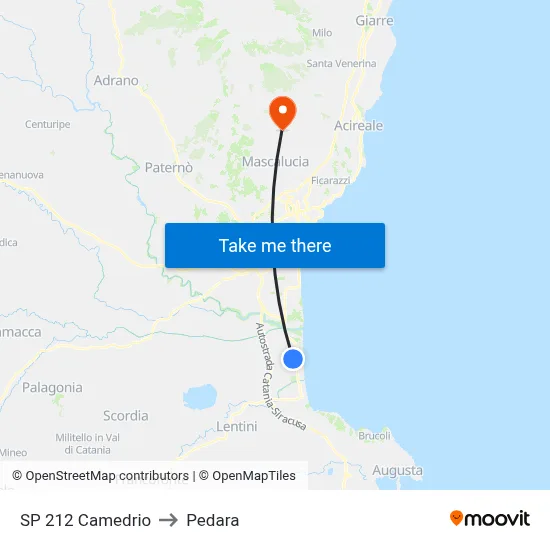 SP 212 Camedrio to Pedara map