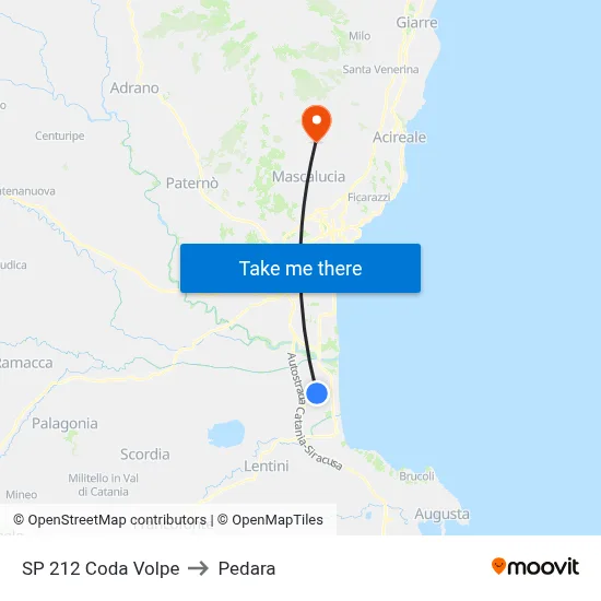 SP 212 Coda Volpe to Pedara map