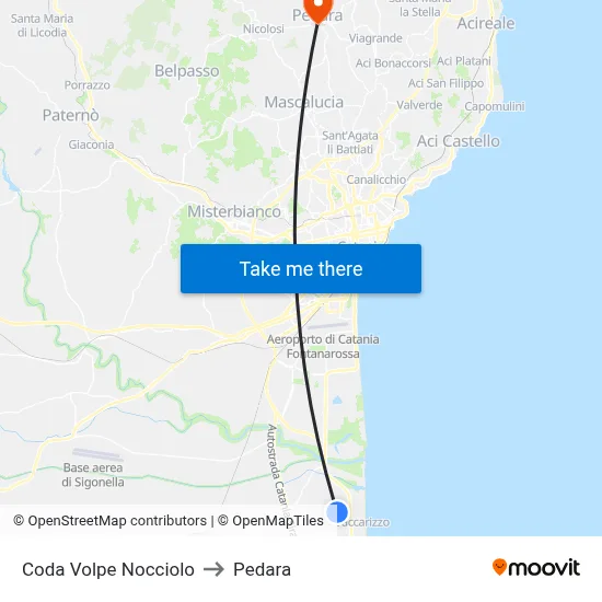 Coda Volpe Nocciolo to Pedara map