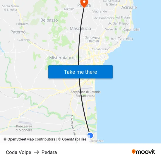 Coda Volpe to Pedara map