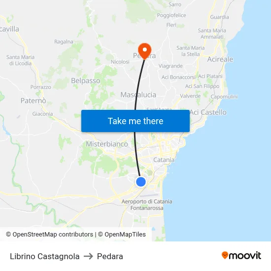 Librino Castagnola to Pedara map