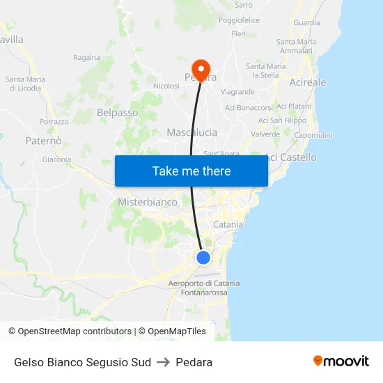 Gelso Bianco Segusio Sud to Pedara map