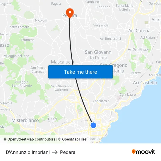 D'Annunzio Imbriani to Pedara map