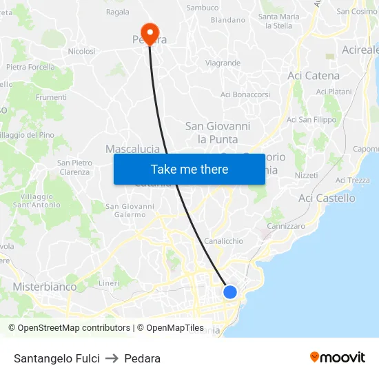 Santangelo Fulci to Pedara map