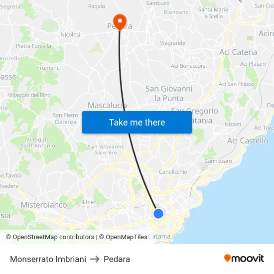 Monserrato Imbriani to Pedara map