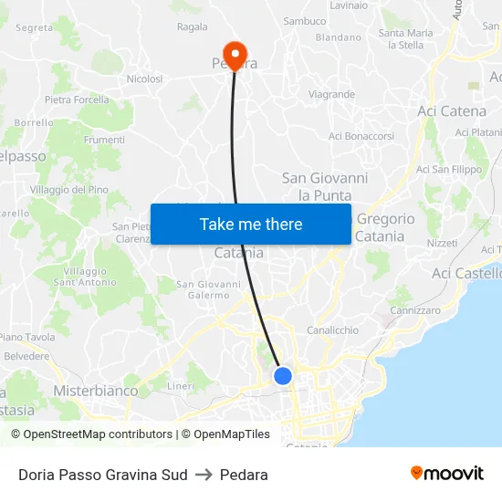 Doria Passo Gravina Sud to Pedara map