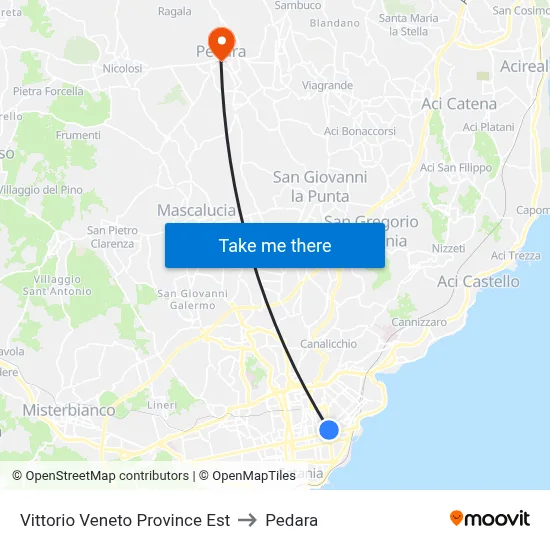 Vittorio Veneto Province Est to Pedara map